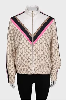 Windbreaker with a zip in a signature print
