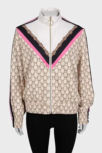 Windbreaker with a zip in a signature print