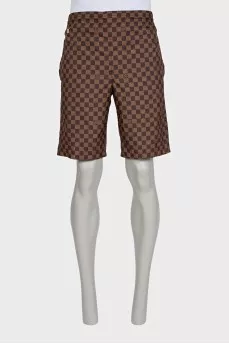 Men's brown shorts with a signature print