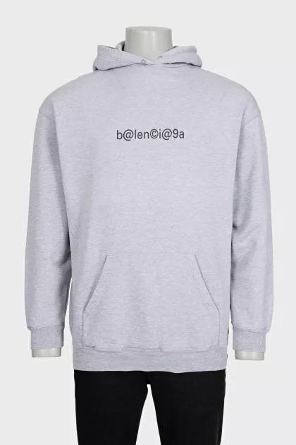 Men's gray hoodie with branded lettering