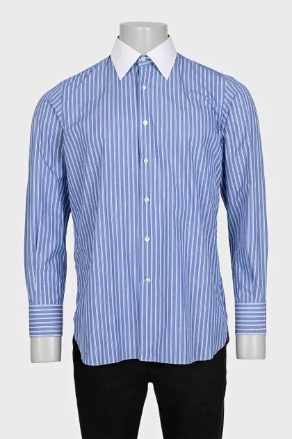 Men's blue striped button-down shirt