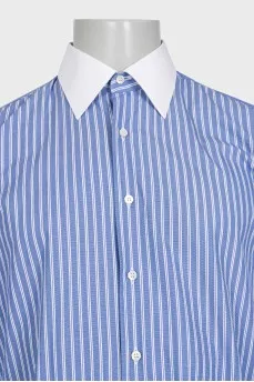 Men's blue striped button-down shirt
