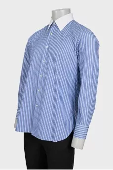 Men's blue striped button-down shirt