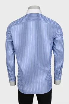 Men's blue striped button-down shirt