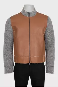 Men's zipped cardigan with leather details