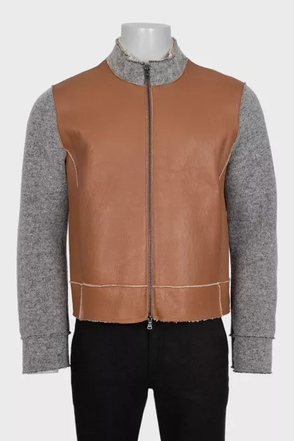 Men's zipped cardigan with leather details