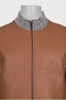 Men's zipped cardigan with leather details