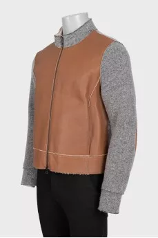 Men's zipped cardigan with leather details