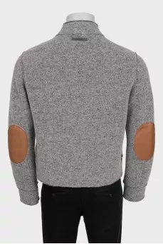 Men's zipped cardigan with leather details