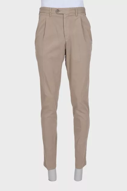 Men's beige straight-leg trousers