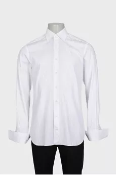 Men's white straight-cut button-down shirt