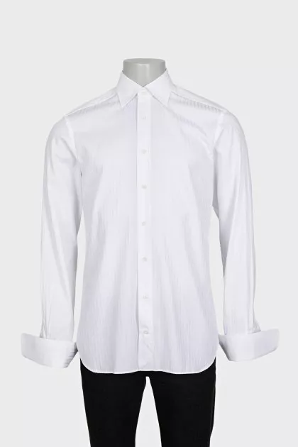 Men's white straight-cut button-down shirt