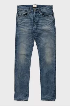 Men's blue skinny jeans with a distressed effect