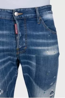 Men's blue jeans with a distressed effect