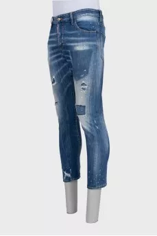 Men's blue jeans with a distressed effect
