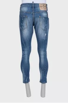 Men's blue jeans with a distressed effect