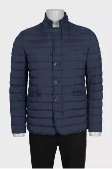Dark blue men's quilted jacket with pockets