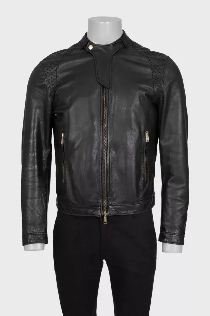 Men's leather jacket decorated with perforations