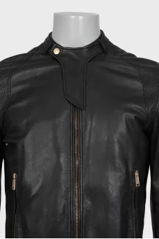 Men's leather jacket decorated with perforations
