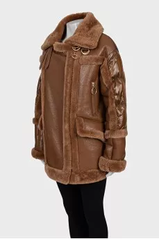 Brown sheepskin coat with fur inserts