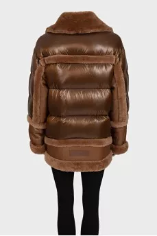 Brown sheepskin coat with fur inserts