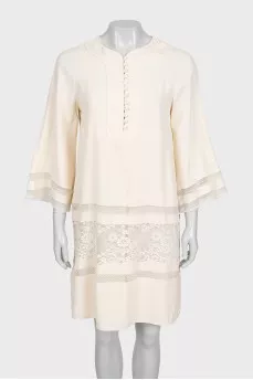 Beige dress with lace inserts