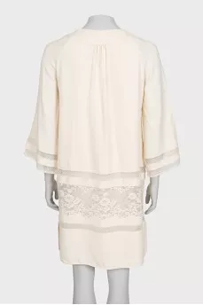 Beige dress with lace inserts