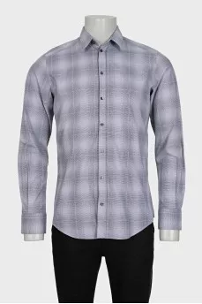 Men's gray checkered long sleeve shirt