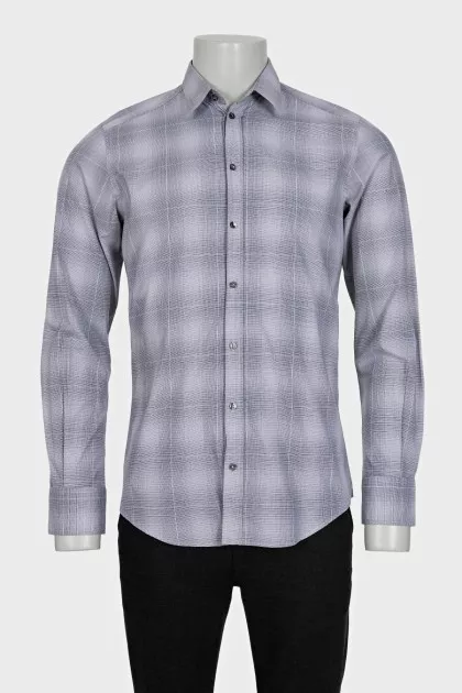 Men's gray checkered long sleeve shirt