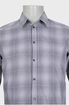 Men's gray checkered long sleeve shirt