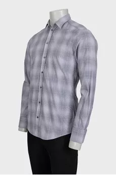Men's gray checkered long sleeve shirt