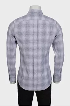 Men's gray checkered long sleeve shirt