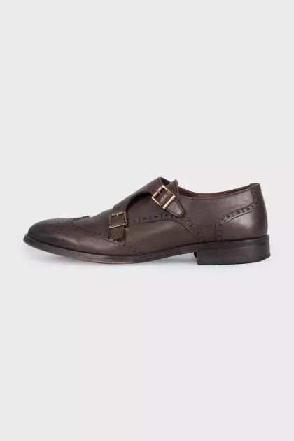Men's brown leather brogues with buckles