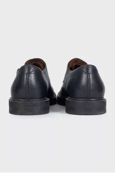 Men's dark blue leather shoes with gold hardware