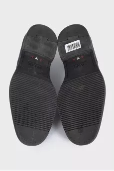Men's dark blue leather shoes with gold hardware