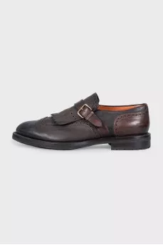 Brown men's leather shoes with perforations