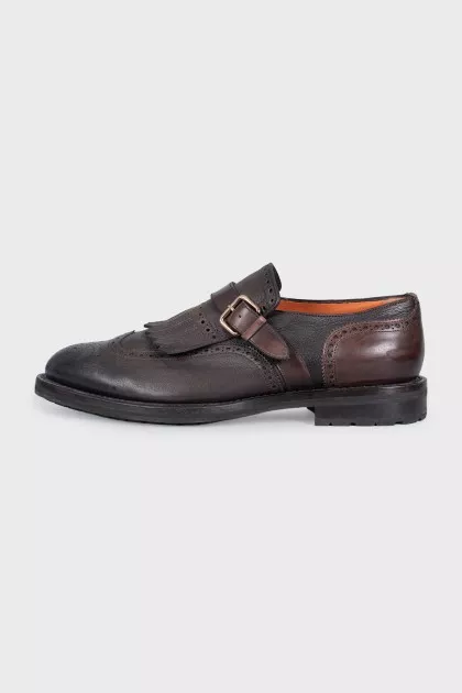 Brown men's leather shoes with perforations
