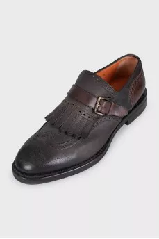 Brown men's leather shoes with perforations
