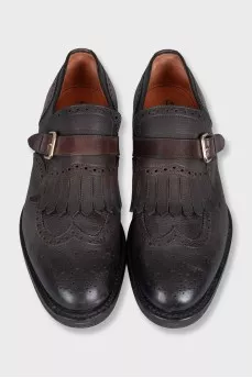 Brown men's leather shoes with perforations