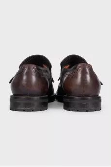 Brown men's leather shoes with perforations