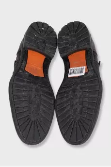 Brown men's leather shoes with perforations
