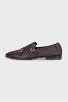 Men's brown leather shoes with buckles