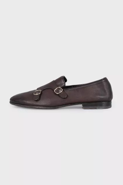 Men's brown leather shoes with buckles