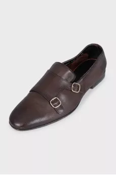 Men's brown leather shoes with buckles