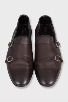 Men's brown leather shoes with buckles