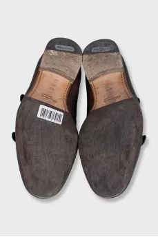 Men's brown leather shoes with buckles