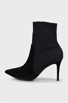 Black suede ankle boots with elasticated fabric band