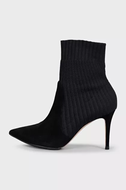 Black suede ankle boots with elasticated fabric band