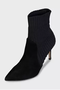 Black suede ankle boots with elasticated fabric band