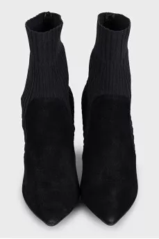 Black suede ankle boots with elasticated fabric band